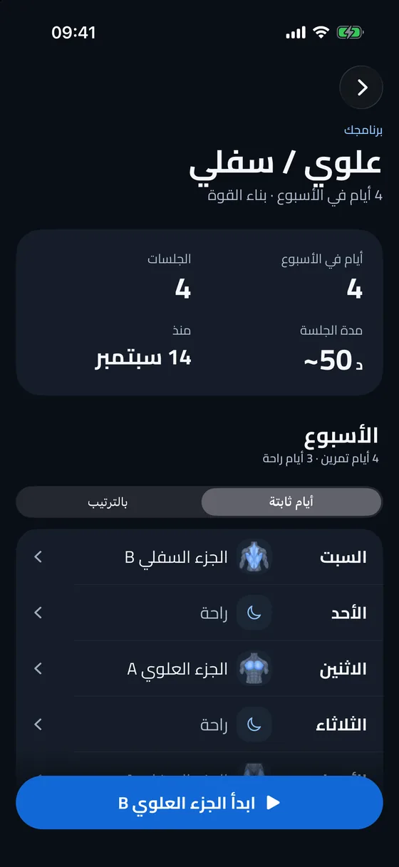 برنامج التمرين الأسبوعي