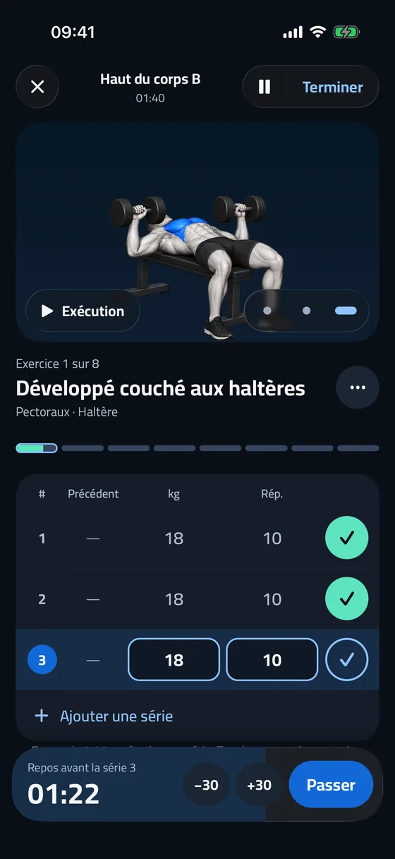 Minuteur de repos entre les séries