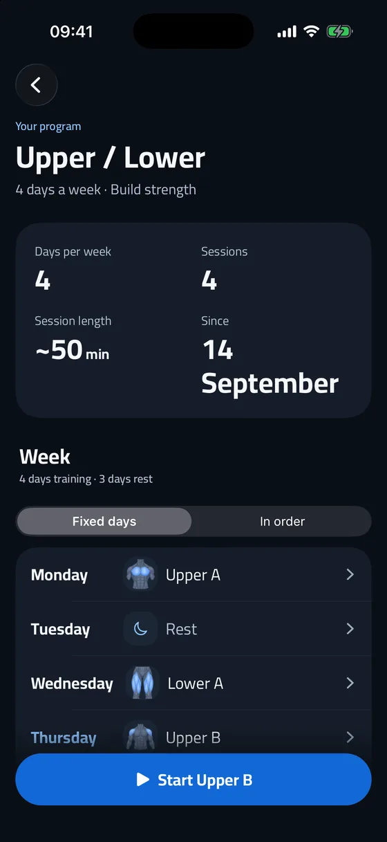 Weekly training plan