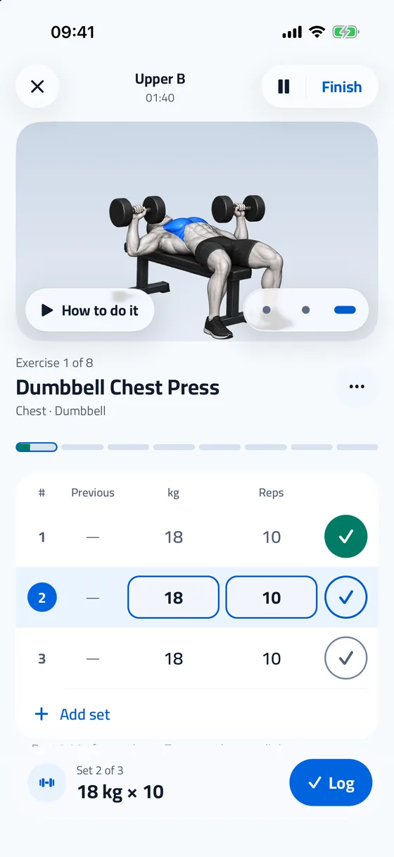 Logging sets during a workout