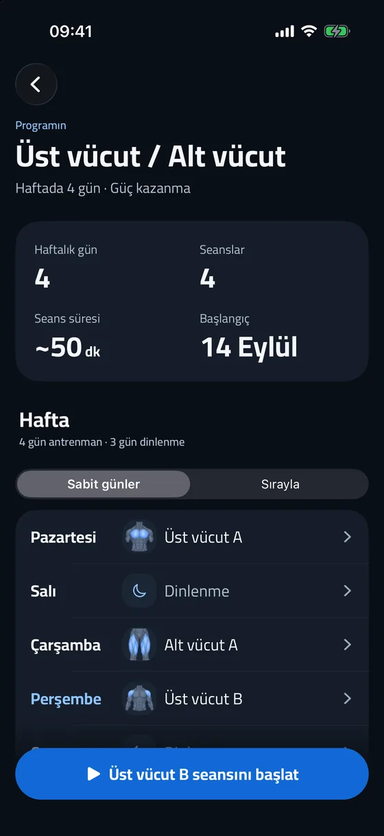 Haftalık antrenman programı