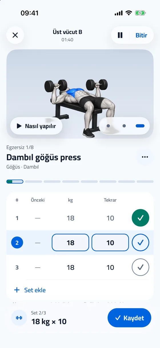 Antrenman sırasında set kaydetme